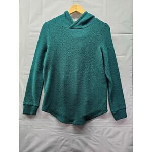 Loft Teal Boucle Knit Hoodie Womens Medium Cozy Pullover Sweater Top
